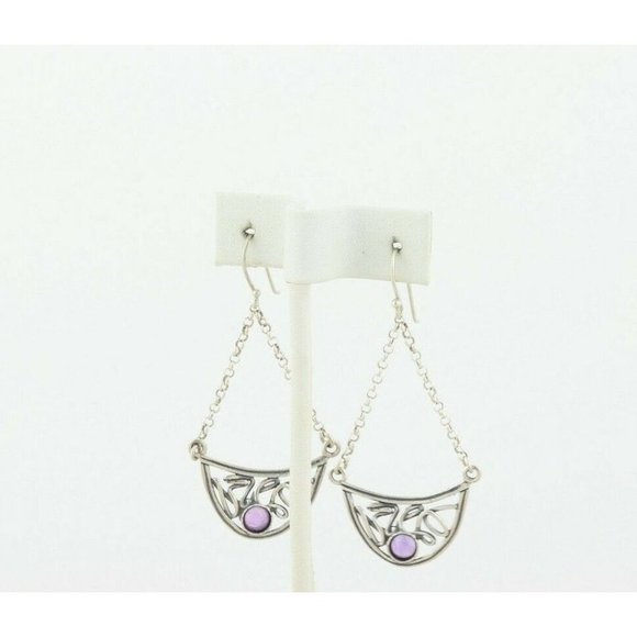 Sterling Silver Purple Amethyst Earrings Dangle Drop Earrings - Picture 4 of 7
